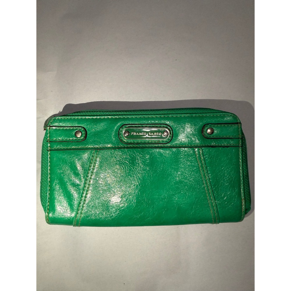 Franco Sarto Green Zip Around Wallet Faux Leather Geometric Print Interior